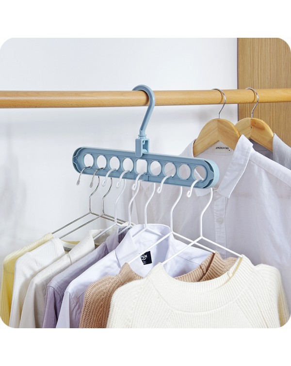 Nine-hole Rotating Magic Clothes Hanger Multi-function Folding Magic Hanger Wardrobe Drying Clothes Home Bedroom Storage Holder - Pink