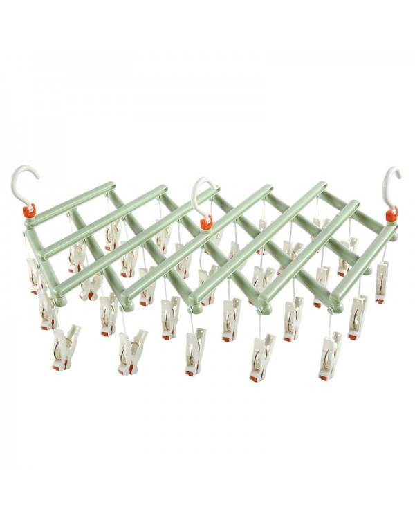 29 Clip Plastic Drying Rack Telescopic Multi-function Folding Windproof Hanger Outdoor Hanger Green