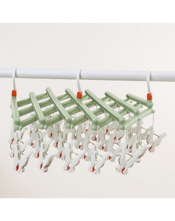 29 Clip Plastic Drying Rack Telescopic Multi-function Folding Windproof Hanger Outdoor Hanger Green