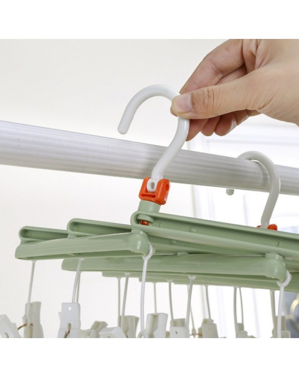 29 Clip Plastic Drying Rack Telescopic Multi-function Folding Windproof Hanger Outdoor Hanger Green