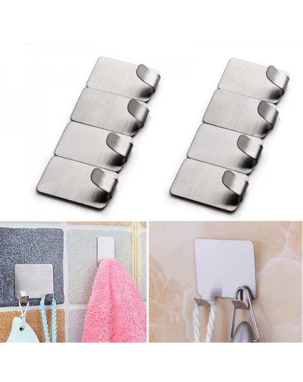 8pcs Kitchen Bathroom Wall Door Stainless Hook Hanger - Wide Hook