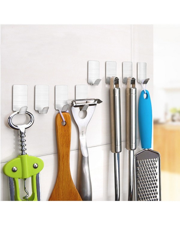 8pcs Kitchen Bathroom Wall Door Stainless Hook Hanger - Wide Hook