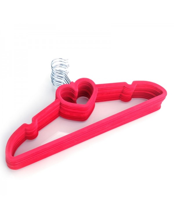 10pcs 42*23*0.5 Heart Style Plastic Flocking Clothes Hangers Rose Red