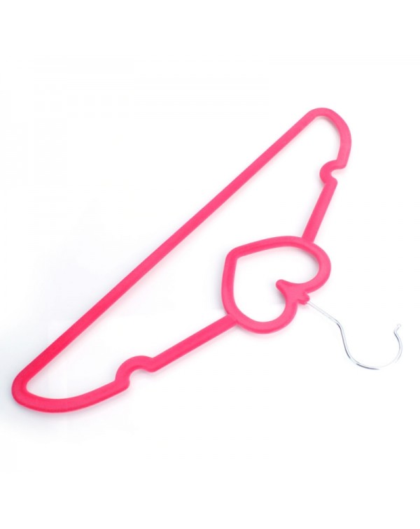 10pcs 42*23*0.5 Heart Style Plastic Flocking Clothes Hangers Rose Red