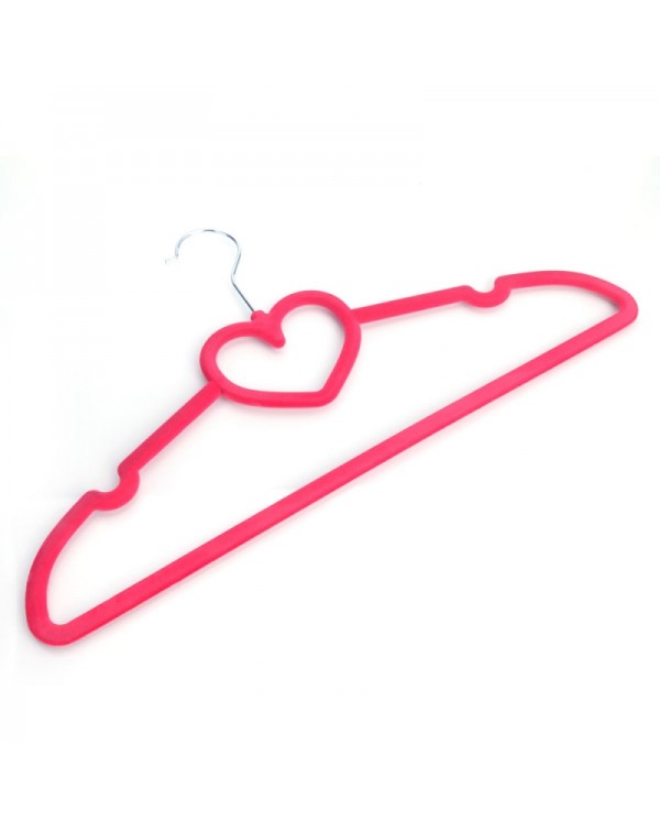 10pcs 42*23*0.5 Heart Style Plastic Flocking Clothes Hangers Rose Red