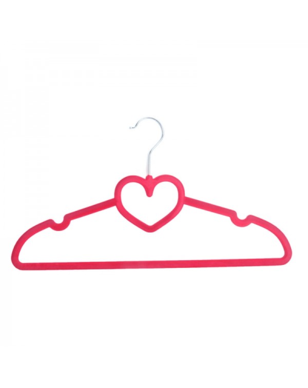 10pcs 42*23*0.5 Heart Style Plastic Flocking Clothes Hangers Rose Red