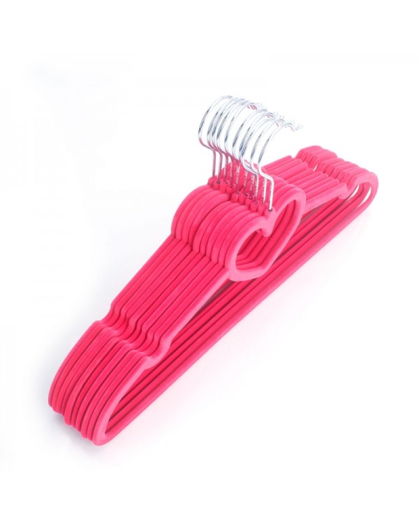 10pcs 42*23*0.5 Heart Style Plastic Flocking Clothes Hangers Rose Red