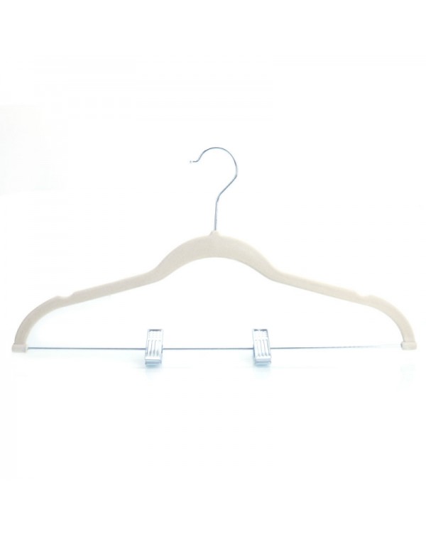 10pcs Non Slip Velvet Clothes Hangers with Clothes Peg Ivory White