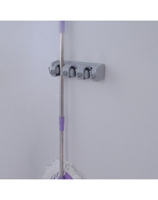 Wall Mounted Mop Brush Broom Organizer Holder Hanger - 3 Racks 4 Hooks