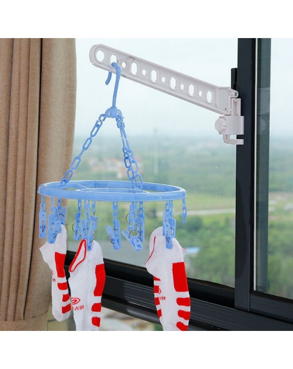 Foldable Space Saver Window Clothes Hanger Rack White