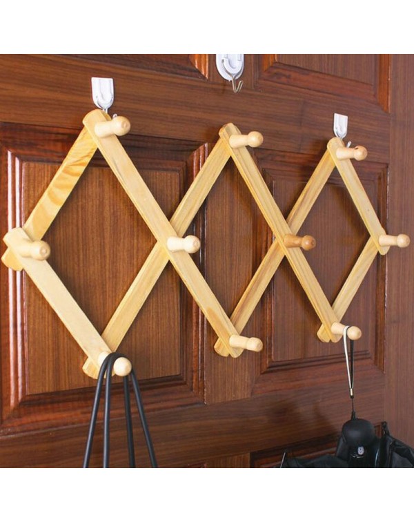 10 Hooks Expandable Folding Wood Coat Rack Hook Storage Hanger