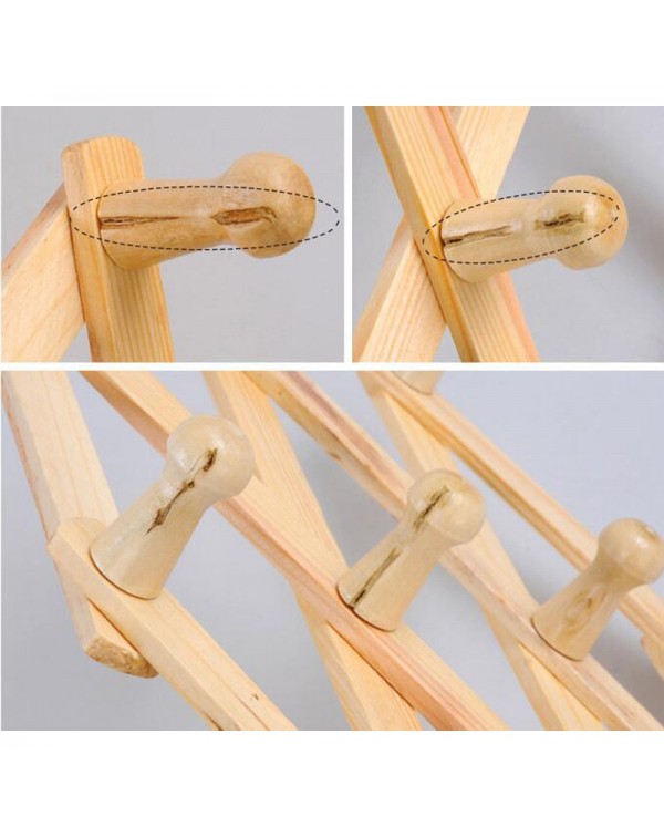 10 Hooks Expandable Folding Wood Coat Rack Hook Storage Hanger