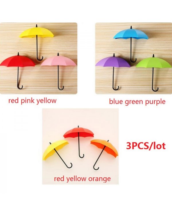 3pcs Novel Umbrella Shape Hooks Home Decoration Paste Orange  Yellow  Red