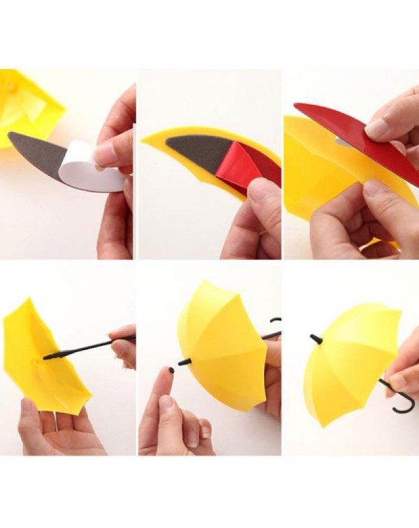 3pcs Novel Umbrella Shape Hooks Home Decoration Paste Orange  Yellow  Red