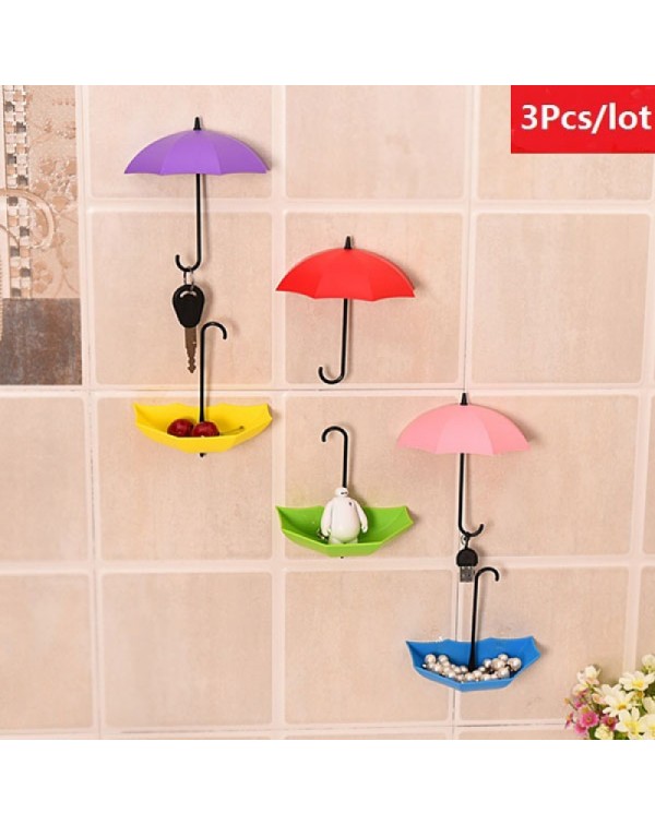 3pcs Novel Umbrella Shape Hooks Home Decoration Paste Orange  Yellow  Red