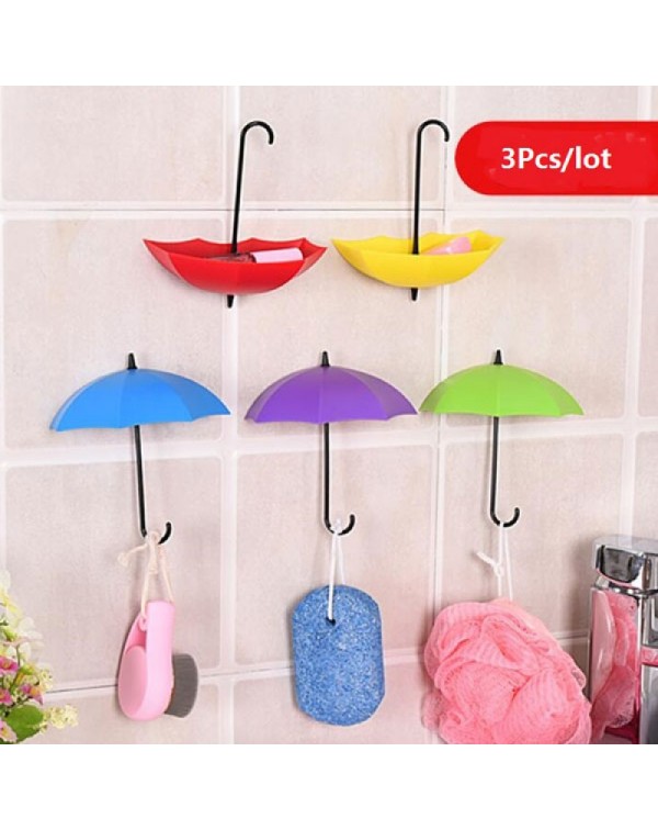 3pcs Novel Umbrella Shape Hooks Home Decoration Paste Orange  Yellow  Red