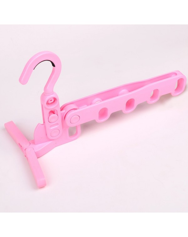 Foldable Clothes Hanger with 5 Holes Storage Rack Plastic Hook Organizer Door Hanging Rack Bathroom Accessories Pink