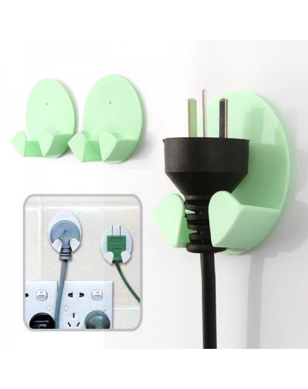 2pcs Plastic Power Plug Holder House Keeping Storage Holder Wall Adhesive Racks Random Color