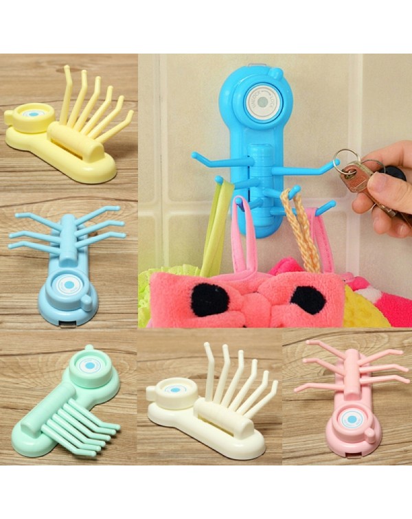 Creative Cute 180-degree Rotation 6 Hooks Plastic Kitchen Bathroom Rack Wall Door Sucker Suction Hanger Storage Hook Random Color