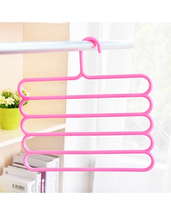 5-Layer Pants Scarf Hangers Holder for Trousers Towels Clothes Apparel Hanger Rack Pink